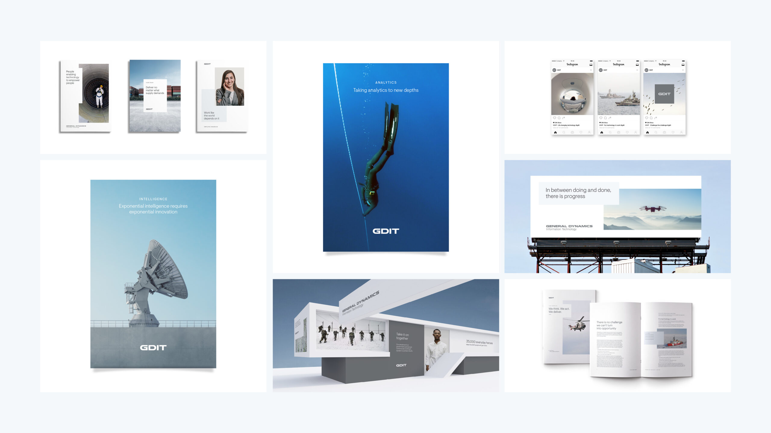 GDIT visual identity across physical and digital touchpoints